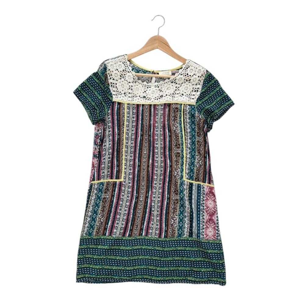 Umgee Bohemian Striped Dress with Crochet Detail